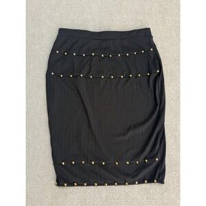 SHEIN Curve Skirt Womens 1XL Black Studded Pinstripe Pencil Bodycon Plus Stretch